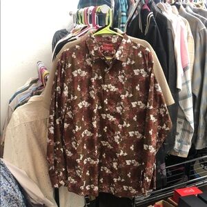 Daniel Cremieux Brown and White Casual Leaf Print Button Down Shirt